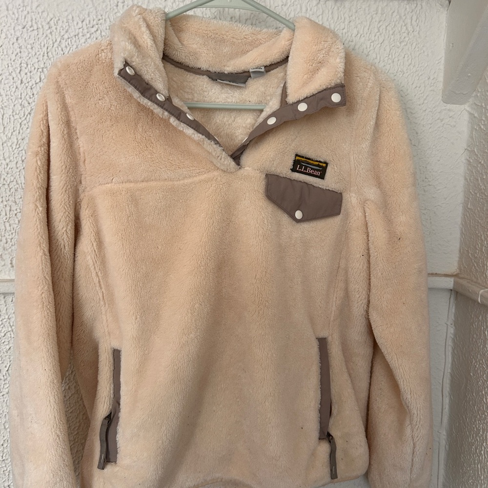 L.L. Bean Beige Fleece Jacket with Brown Accents